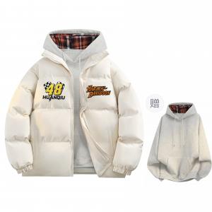 Пуховик Unisex с воротником стойкой утепленный HUANQIU, бежевый оранжевый (with a complimentary plaid sweatshirt)