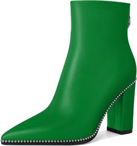 Женские ботильоны с заостренным носком, высокие каблуки, массивные ботильоны на толстой подошве, каблук 3,8 дюйма Younton, Matte Green