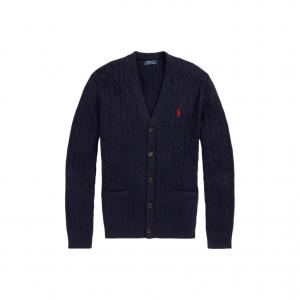 Кардиган с вышитым логотипом и косой вязкой Polo Ralph Lauren, синий