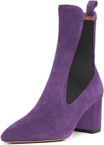 Женские ботинки FOWT Chelsea с заостренным носком, эластичные, с массивным каблуком средней высоты, ботильоны на каждый день, стильные и удобные, размеры 4-16 США, Purple