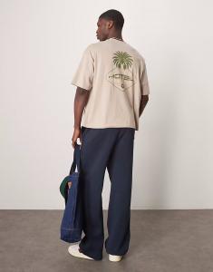 Футболка свободного кроя ASOS DESIGN свободного кроя с изображением пальмы бежевого цвета