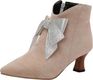 Женские ботильоны с острым носком на молнии с бантиками XIEPP, Beige