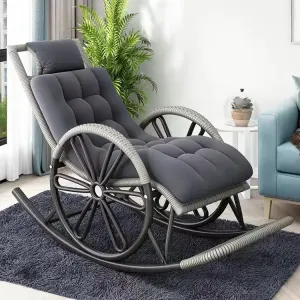 Fantasy Кресло-качалка из ротанга yinlun с серой подушкой и ковриком (комфорт)