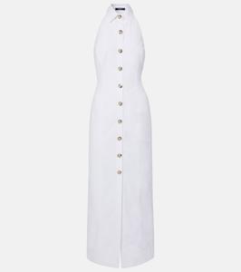 Платье-рубашка из поплина с открытой спиной и пуговицами Balmain, Blanc