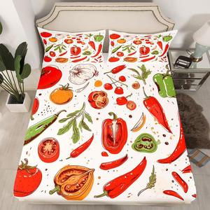 Erosebridal Детский комплект постельного белья с мультяшными овощами, красный и зеленый ботанический принт, мягкий и уютный, Color 08