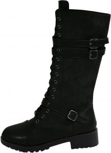 Generic Коричневые женские высокие ботинки до колена: модные боевые ботильоны на шнуровке, зимние, с круглым носком, массивным каблуком и боковой молнией