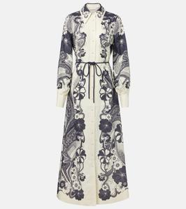 Льняное платье-рубашка с принтом Микки Alémais, темно-синий