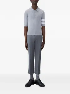 Рубашка-поло с короткими рукавами и четырьмя полосками THOM BROWNE, серый