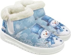 Ботинки на зиму для женщин с меховой подкладкой до щиколотки, теплые зимние обувь для прогулок на улице, модные наряды Fuojuvelie, Christmas Blue Snowman