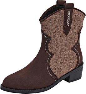 Женские вестерн-сапоги SACFOF с заостренным носком, устойчивым низким каблуком, удобные ковбойские ботильоны для повседневной носки на улице, Dark Brown