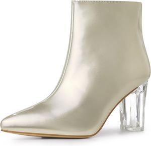 Женские ботильоны Allegra K с прозрачным каблуком, заостренным носком и массивным каблуком, Gold