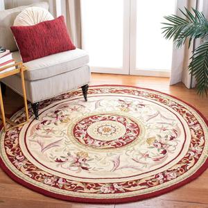 SAFAVIEH, 244 x 244 см, Круглый ковер Chelsea Collection Ivory / Burgundy HK72A ручной работы в стиле французской провинции из шерсти