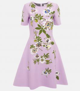Мини-платье с цветочным жаккардовым узором Oscar de la Renta, Lavender Multi
