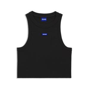 Рибленый хлопковый топ с логотипом HUGO, черный