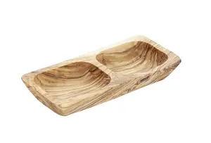 Сервировочная миска APS "OLIV", изготовлена ​​из оливкового дерева, каждая деталь уникальна, два отдельных отделения Ø 11 см, коричневый