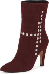 Женские ботильоны на высоком каблуке с шипами, на молнии, заостренный носок, классические, удобные, зимние, повседневные, размеры 4-16 US Wansseny, Dark Red