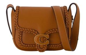 Сумка-мессенджер из телячьей кожи табби, через плечо, маленький размер, женская, коричневая COACH