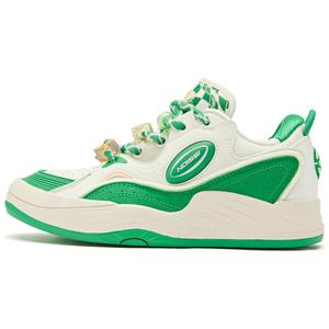 Женские бело-зеленые скейтерские кеды QIAODAN с амортизацией "вафля", износостойкие, низкие, цвет изумруд/слоновая кость