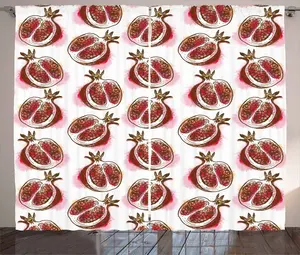 Штора ABAKUHAUS "Розовый в стиле рустик", цветущий гранат, универсальная ленточная штора для гостиной с петлями и крючками, 280 x 225 см, фуксия, умбра, пудрово-розовый, красный Abakuhaus