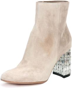 Женские ботильоны FSJ с округлым носком, массивным каблуком, ручной работы, элегантные повседневные сапожки для женщин, повседневная носка, размер 4-15 US, Beige Crystal Heel