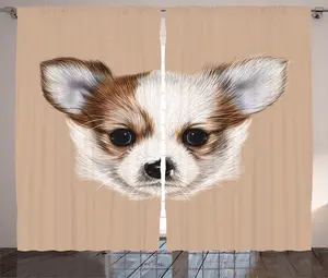 Штора ABAKUHAUS "Деревенский зверек", "Маленький пушистый друг", для спальни, со сборками, петлями и крючками, 280 x 245 см, цвет "Бледно-карамельный теплый серо-коричневый" Abakuhaus