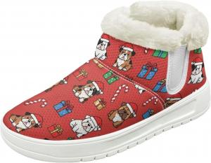 Женские зимние ботинки на снег, водонепроницаемые, короткие, легкие, теплые с плюшевой отделкой, зимние ботинки с противоскользящей подошвой, модные, размеры 36-48 Quxjehoe, Santa Hat Dog Red