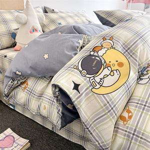 Yalu Комплект постельного белья из 4 предметов (простыня 150 см, пододеяльник 200 см, 2 наволочки), расчесанный хлопок, цвет R Universe Adventure