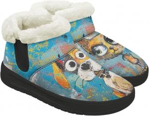 Женские ботинки выше щиколотки с мягкой меховой подкладкой, короткие зимние снежные ботинки с удобной подошвой из пены с эффектом памяти, зимние кроссовки на молнии Chririnla, Cat & Dog