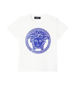Футболка из хлопкового джерси с изображением Медузы Versace Kids, White+Royal Blue
