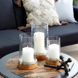 Stella & Eve Современные цилиндрические подсвечники из дерева манго и алюминия, 3 предмета. Набор