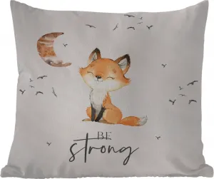 Подушка для улицы - Цитаты - Акварель - Будь сильным - Дети - Лиса - Животные - 50x50 см - Водонепроницаемая - Подушка для отдыха - Удобная - Подушка с рисунком MuchoWow