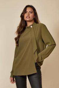 Топ с длинными рукавами и брошью оверсайз HOXTON GAL, хаки