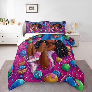 Erosebridal Комплект постельного белья для девочек с принтом гамбургеров и радужных звезд в галактическом стиле, Teal