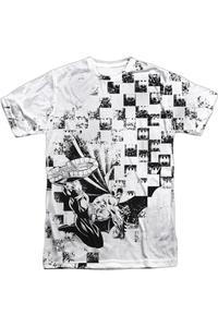 Футболка Batman Checkerboard Kick с коротким рукавом для взрослых, 100% поли, Crew Gildan, белый