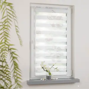 Двойной рулонный карниз Blume, защита от света без сверления, свободно подвесной, декоративный, с рисунком Garesa, Weiß-taupe + weiß + weiß