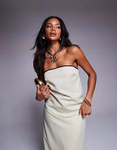 Эксклюзивный с топом-бандо и контрастной отделкой по подолу в тонкую кремовую полоску Kaiia