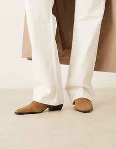 Ботильоны в стиле вестерн с квадратным носком и низким каблуком цвета латте от Mango