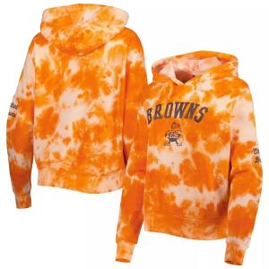 Женский флисовый пуловер с капюшоном New Era Orange Cleveland Browns Cloud Dye New Era