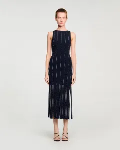 Длинное трикотажное платье с бахромой Sandro, черный