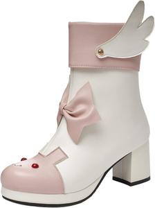 Женские ботильоны с низким каблуком 3 см, боковой молнией, платформой, для горничной, на щиколотке, модные Лолита, короткие ботинки-принцессы LYYSKY, White(3-12)