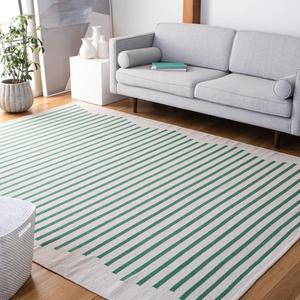 Ковер SAFAVIEH, 275 x 366 см, Montauk Collection, Ivory & Dark Green, ручной работы плоское плетение бохо кантри хлопок современная полоска, идеально для помещений с высокой проходимостью в гостиной, спальне (MTK313X)