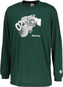 Футболка с длинными рукавами Converse CB252365L с принтом, влагоотводящая, быстросохнущая, зеленый