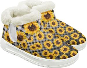 Женские снежные ботинки JoyLamoria, противоскользящие, спортивные, модные, с пушистым утеплителем для улицы, Sunflower Plaid