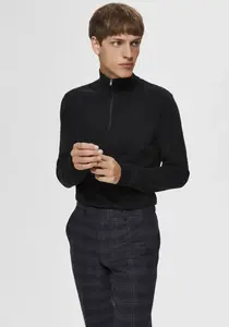 Вязаный свитер SELECTED HOMME "SLHBERG КАРДИГАН НА ПОЛОВИНЕ МОЛНИИ", черный