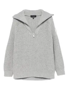 Свитер в рубчик с воротником на молнии Emporio Armani Kids, серый