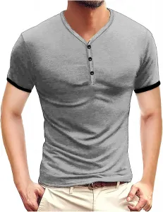 Футболка Henley для мужчин, Cotton, Muscle Slim Fit, с коротким рукавом tuduoms