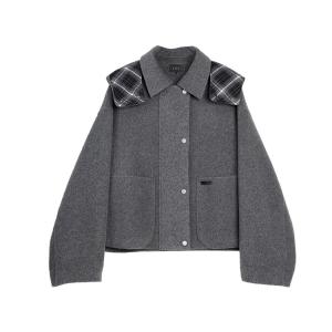 ELLE Пальто женское Medium Gray с капюшоном, утепленное, прямого кроя