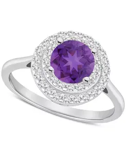 Кольцо с родолитом (1-5/8 карата tw) и белым топазом (3/8 карата tw) в серебряном оправе с двойным ореолом (также с цитрином, перидотом, аметистом и голубым топазом) Macy'S, amethyst