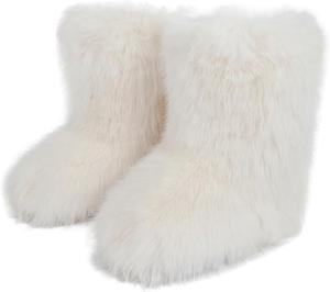 Женские ботинки из искусственного меха, пушистые короткие зимние ботинки до середины икры, теплые, удобные, для улицы, на плоской подошве Eileen UU, Beige