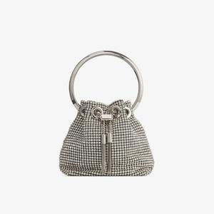 Сумка Bon Bon Micro из сетки с верхней ручкой, украшенной кристаллами Jimmy Choo, серебряный